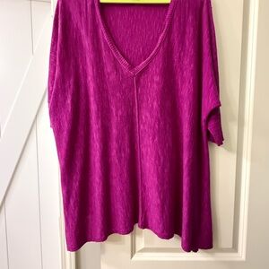 Eileen Fisher Organic Linen V-neck Sweater in purple orchid
